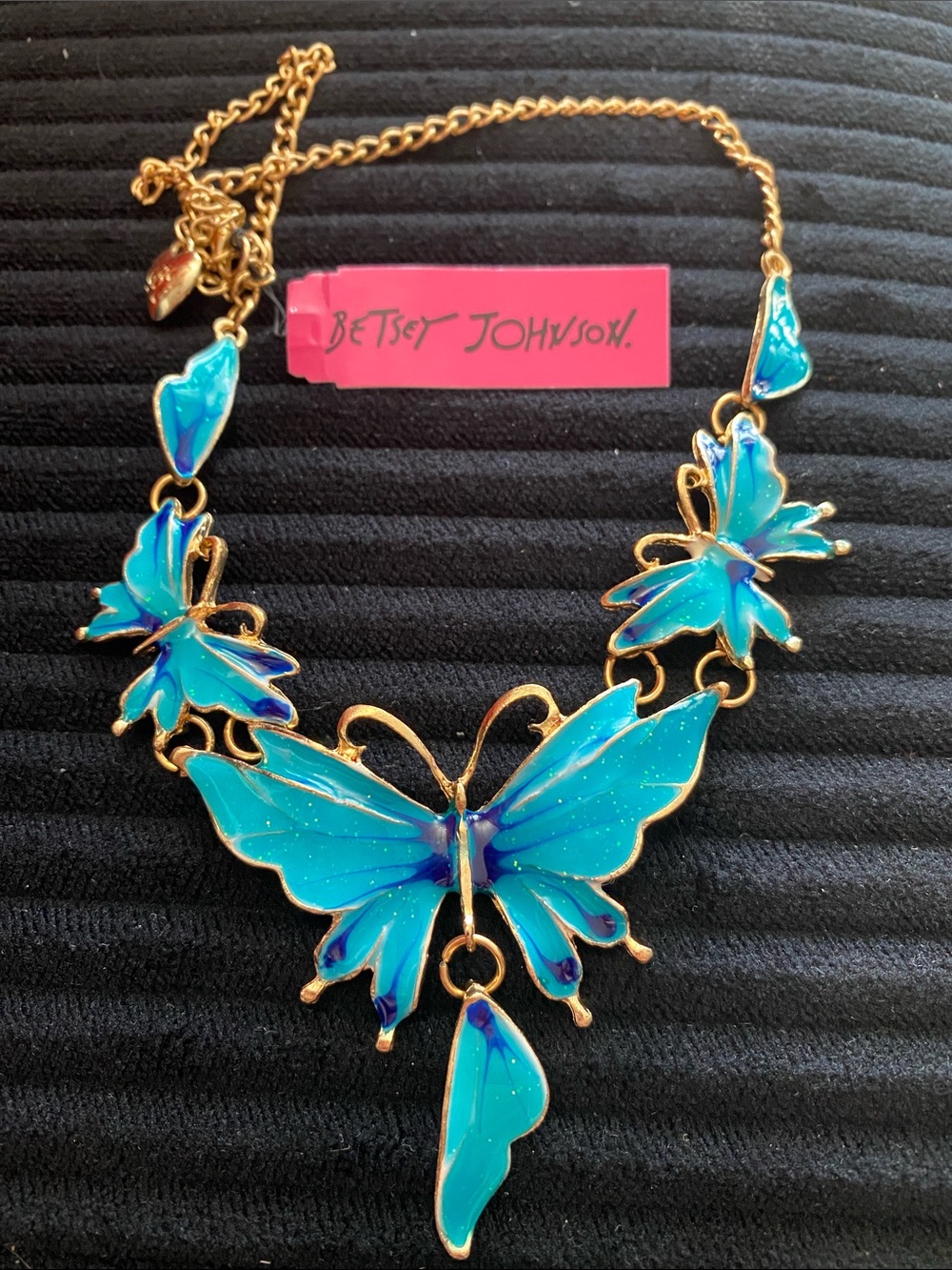Betsey Johnson Blue Turquoise Enamel Butterfly Necklace